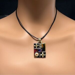 Chico’s Double Corded Gold Tone Multicolor Pendant Necklace